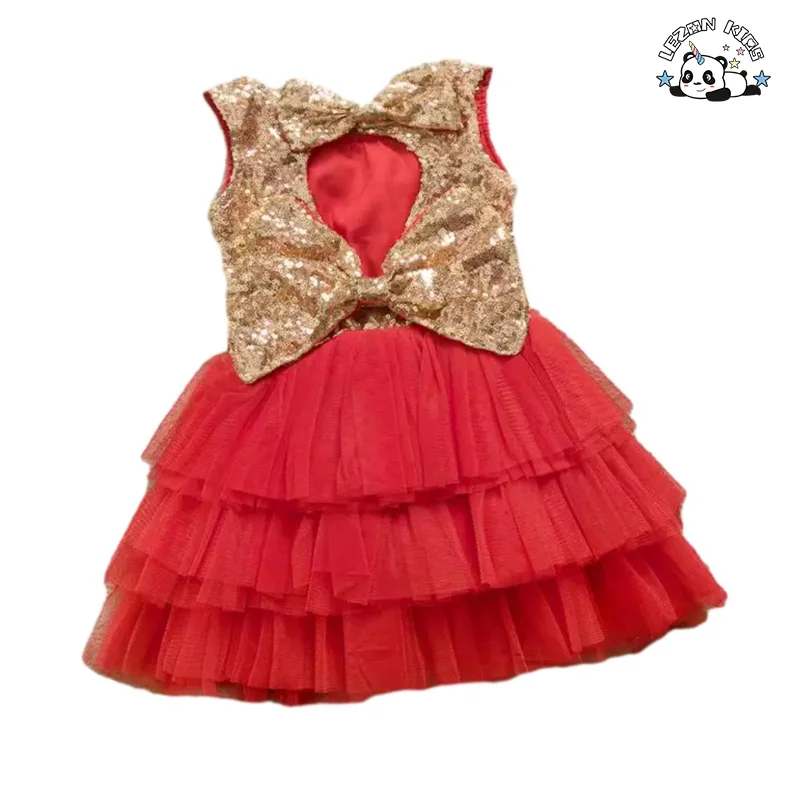 LEZONKIDS - Envio Grátis Atacado Personalizado Vestido de Verão para Meninas Top de Lantejoulas Coração Fofo Corte Tule para Bebê